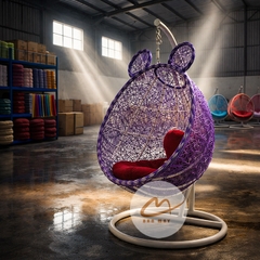 Ghế Xích Đu Tai Gấu Tròn – Nghệ Thuật Đan Mây Nhựa Thủ Công Tinh Tế