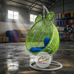 Ghế Xích Đu Tai Gấu Tròn – Nghệ Thuật Đan Mây Nhựa Thủ Công Tinh Tế