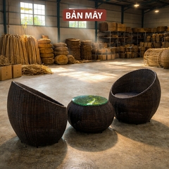 Bộ bàn ghế mây nhựa cao cấp, decor trang trí ban công sân vườn, bộ bàn ghế mây thủ công chịu nắng mưa ngoài trời
