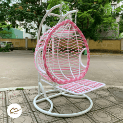 Xích đu giường dích dắc hồng trắng
