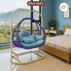 Xích đu phượng hoàng đôi lồng tím đệm xanh