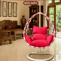 Xích đu trứng mix màu trắng - hồng, đệm hồng