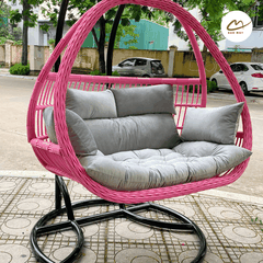 Xích đu cần kép đệm xám lồng hồng