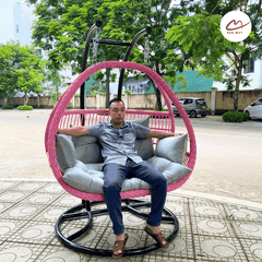 Xích đu cần kép đệm xám lồng hồng