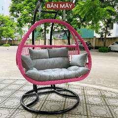 Xích đu cần kép đệm xám lồng hồng