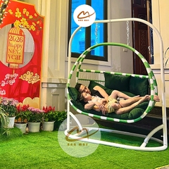 Ghế Xích Đu Dáng Bầu Dục Khung Thép Cao Cấp - Ghế Xích Đu Mây Nhựa Bản Mây