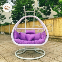 Xích đu cần kép lồng trắng đệm tím