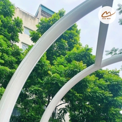 Xích đu cần kép lồng trắng đệm tím