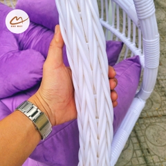 Xích đu cần kép lồng trắng đệm tím