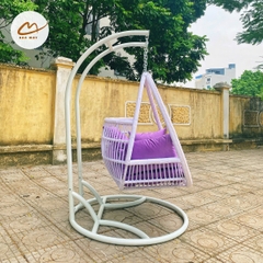 Xích đu cần kép lồng trắng đệm tím