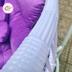 Xích đu cần kép lồng trắng đệm tím