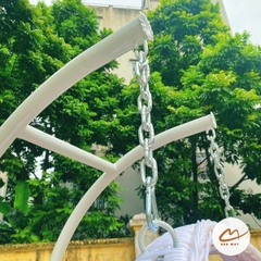 Xích đu cần kép lồng trắng đệm tím
