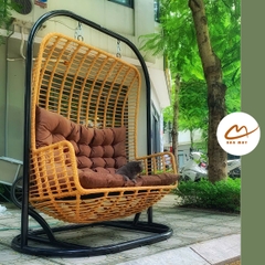 Xích đu sofa lồng vàng đệm nâu