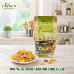 Nui Rau Củ HASABIO FOODS Cho Bé Từ 6 Tháng – Chữ C & Hình Xoắn – Từ Gạo + Rau Củ Tự Nhiên – An Toàn Ăn Dặm