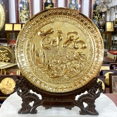 TRANH ĐĨA ĐỒNG CHỮ TRI ÂN MẠ VÀNG 24K (Đk 19cm / Cao 25cm)