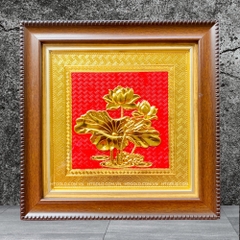 TRANH ĐỒNG HOA SEN, MẠ VÀNG 24K <br>(Kích thước 30cm x 30cm)