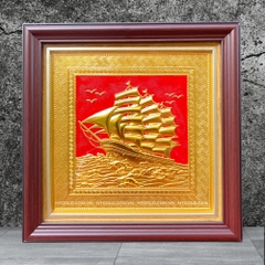 TRANH ĐỒNG THUẬN BUỒM XUÔI GIÓ, MẠ VÀNG 24k (Kích thước 30cm x 30cm)...