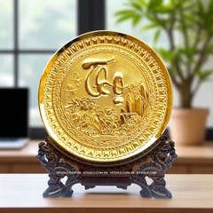TRANH ĐĨA CHỮ THỌ BẰNG ĐỒNG, MẠ VÀNG 24K (Đk 25cm/ Cao 30cm)