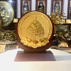 QUÀ TẶNG LÁ BỒ ĐỀ TÀI LỘC BẰNG ĐỒNG DÁT VÀNG (Đk 15cm / Cao 19cm)