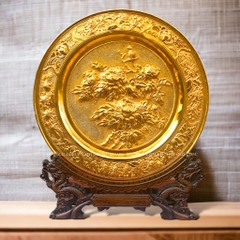 TRANH ĐĨA ĐỒNG - HOA MẪU ĐƠN, MẠ VÀNG 24K (ĐK 35cm; Cao 41cm)