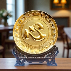 TRANH ĐĨA ĐỒNG CHỮ TÂM MẠ VÀNG 24K (Đk 25cm/ Cao 30cm)