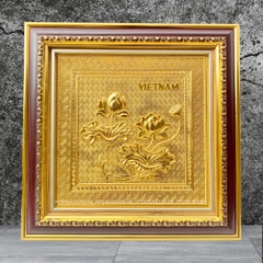 TRANH ĐỒNG HOA SEN, MẠ VÀNG 24K <br>(Kích thước 30cm x 30cm)