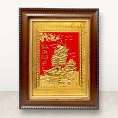 TRANH ĐỒNG THUẬN BUỒM XUÔI GIÓ, MẠ VÀNG 24k (Kích thước 28cm x 34cm)...