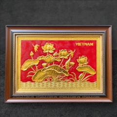 TRANH ĐỒNG HOA SEN, DÁT VÀNG <br>(Kích thước 40cm x 55cm)