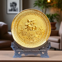 TRANH ĐĨA ĐỒNG CHỮ PHÚC MẠ VÀNG 24K (Đk 25cm/ Cao 30cm)