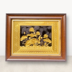TRANH ĐỒNG HOA SEN, MẠ VÀNG 24K <br>(Kích thước 28cm x 34cm)