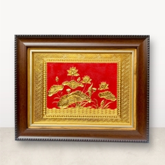 TRANH ĐỒNG HOA SEN, MẠ VÀNG 24K <br>(Kích thước 28cm x 34cm)