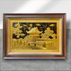 TRANH CHÙA MỘT CỘT BẰNG ĐỒNG, DÁT VÀNG (50cm x 70cm)