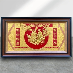 TRANH MỪNG THỌ ÔNG BÀ BẰNG ĐỒNG, DÁT VÀNG (Kích thước 52cm x 92cm)