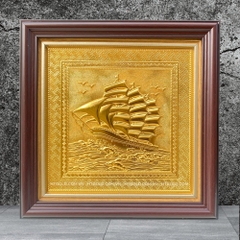 TRANH ĐỒNG THUẬN BUỒM XUÔI GIÓ, MẠ VÀNG 24k (Kích thước 30cm x 30cm)...