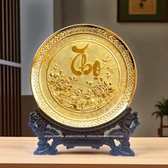 TRANH ĐĨA ĐỒNG CHỮ THỌ, MẠ VÀNG 24K (Đk 25cm/ Cao 30cm)