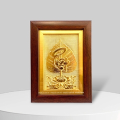 TRANH LÁ BỒ ĐỀ CHỮ "PHẬT" MẠ VÀNG 24k (15cm x 20cm)