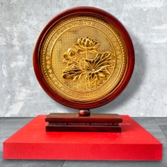 TRANH ĐỒNG HOA SEN LOẠI 2 MẶT, MẠ VÀNG 24K (Cao 26cm; ngang 22cm)