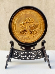 TRANH ĐỒNG HOA SEN - 2 MẶT, MẠ VÀNG 24K (Cao 35cm; ngang 25cm)
