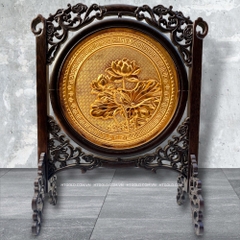 TRANH ĐỒNG HOA SEN - 2 MẶT, MẠ VÀNG 24K (Cao 35cm; ngang 27cm)