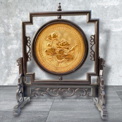 TRANH ĐỒNG HOA SEN L- 2 MẶT, MẠ VÀNG 24K (Cao 40cm; ngang 34cm)