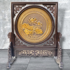 TRANH ĐỒNG HOA SEN - 2 MẶT, GIẢ CỔ <br> (Cao 44cm; ngang 35cm)