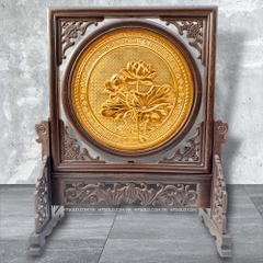 TRANH ĐỒNG HOA SEN - 2 MẶT, MẠ VÀNG 24K (Cao 44cm; ngang 35cm)