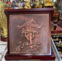QUÀ TẶNG TRANH ĐỒNG CHÙA MỘT CỘT - ĐỒNG ĐỎ, GIẢ CỔ (Kích thước 24cm x 24cm)