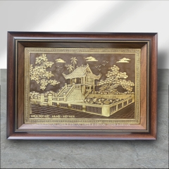 TRANH CHÙA MỘT CỘT BẰNG ĐỒNG, GIẢ CỔ (50cm x 70cm)