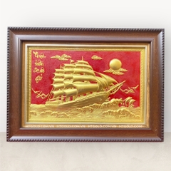 TRANH ĐỒNG THUẬN BUỒM XUÔI GIÓ, DÁT VÀNG (Kích thước 28cm x 38cm)..