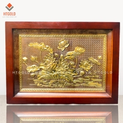TRANH ĐỒNG HOA SEN GIẢ CỔ (Kích thước 38cm x 54cm)