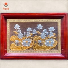 TRANH ĐỒNg HOA SEN, DÁT BẠC (Kích thước 61cm x 68cm.