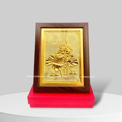 TRANH HOA SEN BẰNG ĐỒNG, MẠ VÀNG 24K <> (Kích thước 20cm x 25cm)