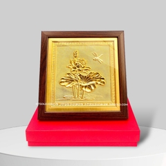 TRANH HOA SEN BẰNG ĐỒNG, MẠ VÀNG 24K <> (Kích thước 25cm x 25cm)