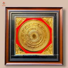Tranh mặt trống đồng bằng đồng, mạ vàng 24k (Kích thước 42cm x 42cm)